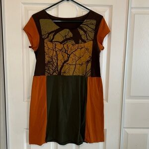 REMARK CLOTHING Colorblock Tree Print Reclaimed Fiber Tunic Dress Women's XS